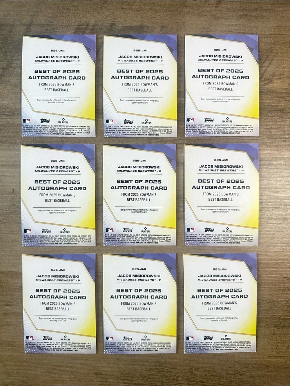 Jacob Misiorowski Lot of (9) Signed 2025 Bowmans Best 16/50 Novelty Cards.